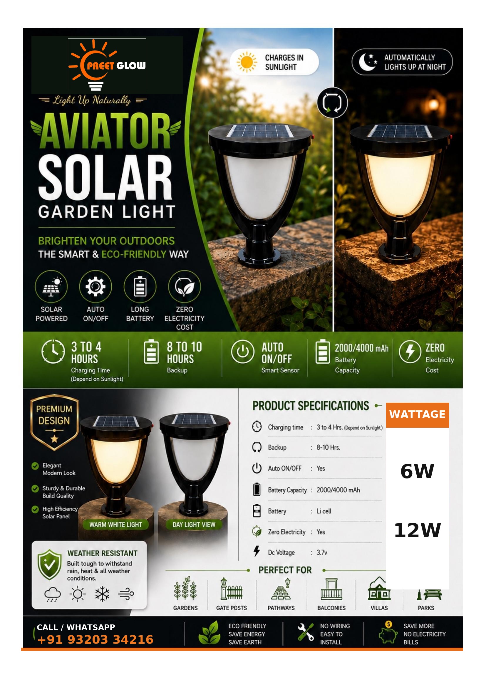 Aviator Solar Garden Light — Preet Glow PG-SGL-003