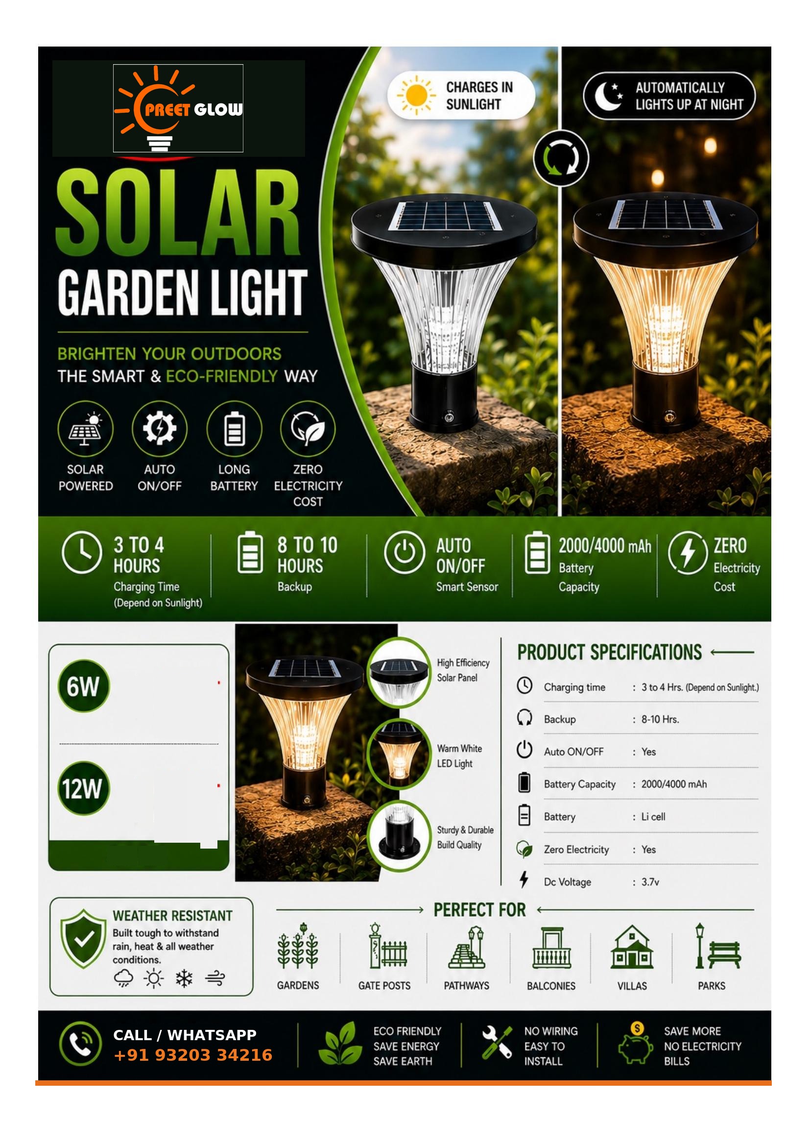 Solar Garden Light — Ribbed Dome — Preet Glow PG-SGL-001