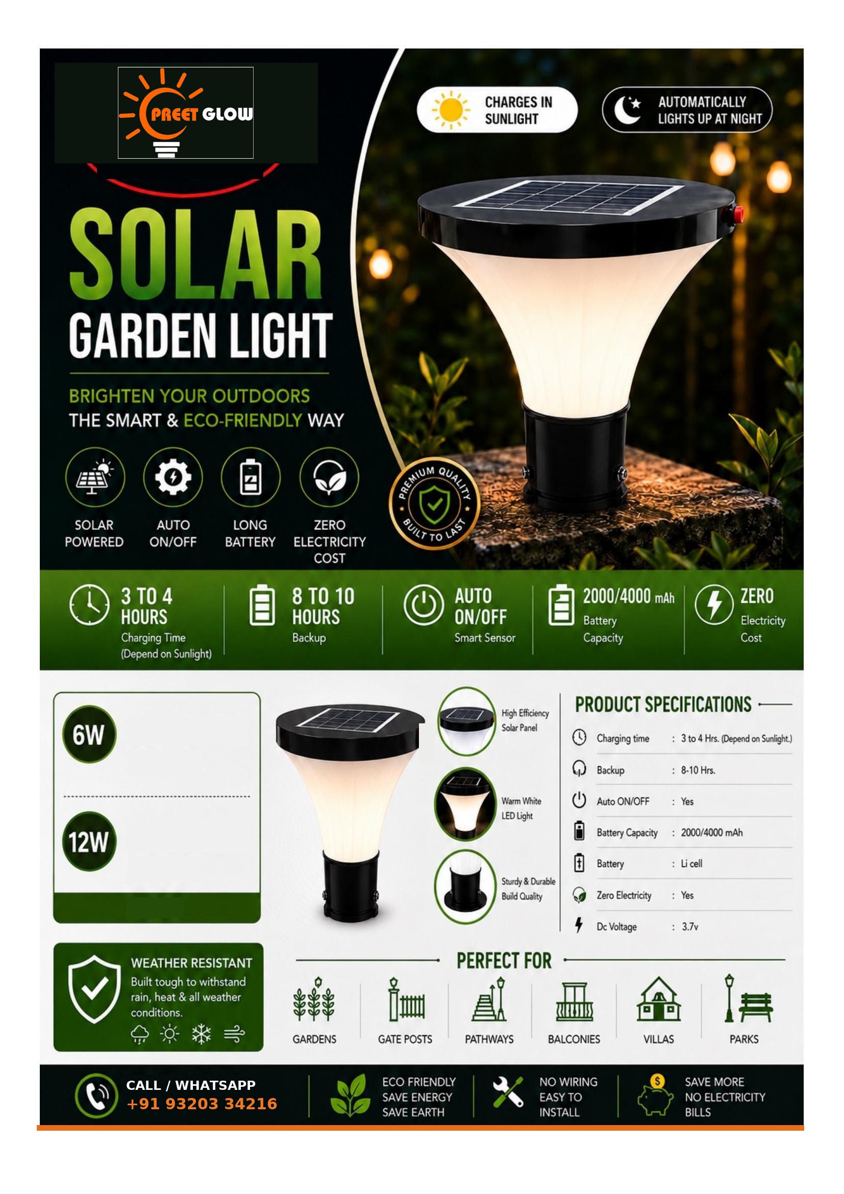 Solar Garden Light — Flared Dome — Preet Glow PG-SGL-002